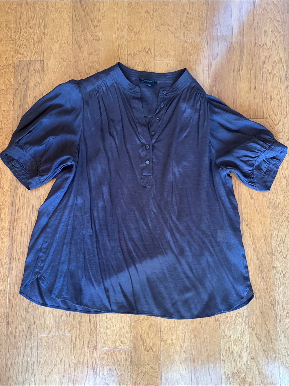 Banana Republic dark  chocolate brown Satin Henley Blouse